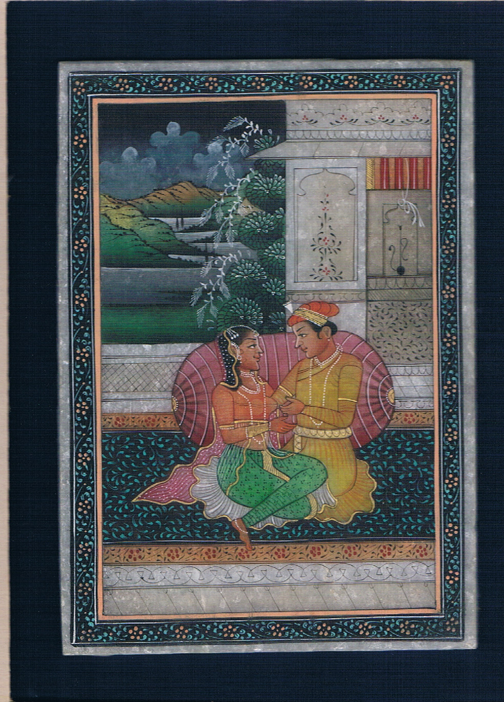 Indian Miniature Painting Of Love Scene Between Mughal Emperor And Empress 4X6″