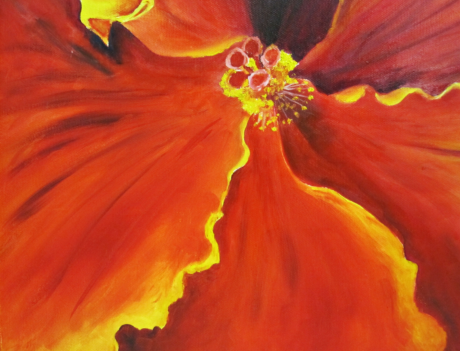 Original Red Poppy Flower Oil on Canvas Painting by Nancy McCarroll – Framed Art