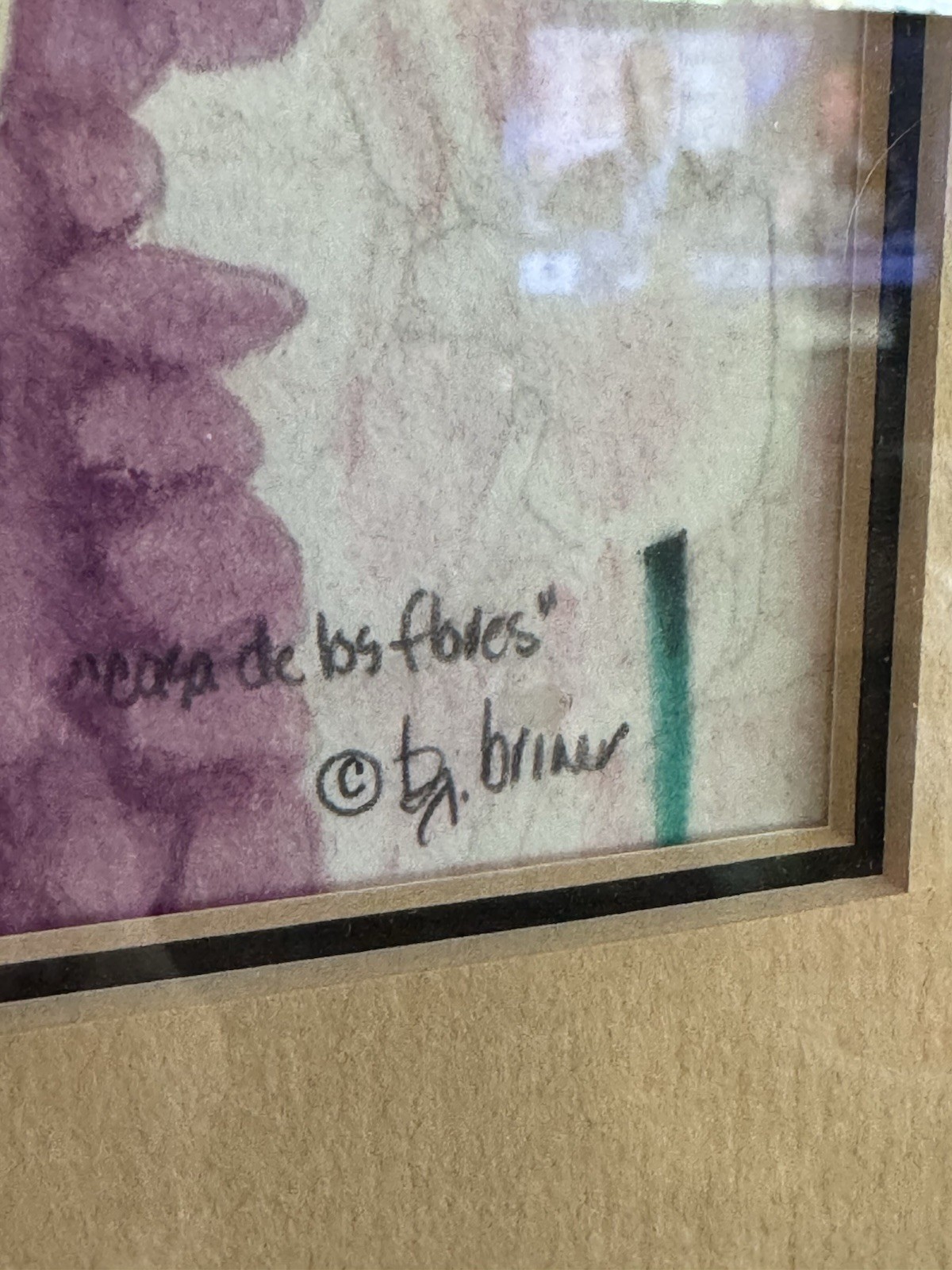 BJ Briner – Taos Artist – Casa de Los Flores – Framed Oil Pencil Paper Painting