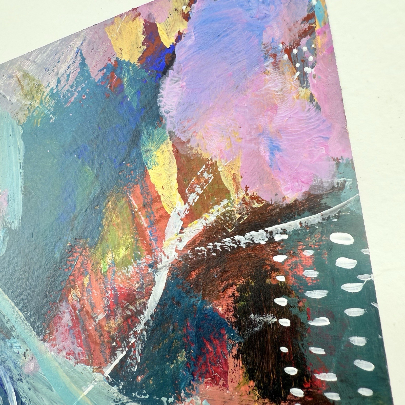 Original Abstract Art Painting on Heavy Paper Colorful Acrylic Signed 9×11.75 E