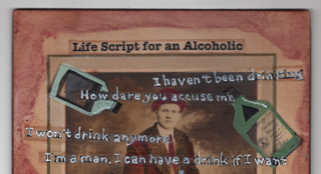 Alcoholic Man Life Script Vintage Outsider Art Mixed Media 6×9 Potocki