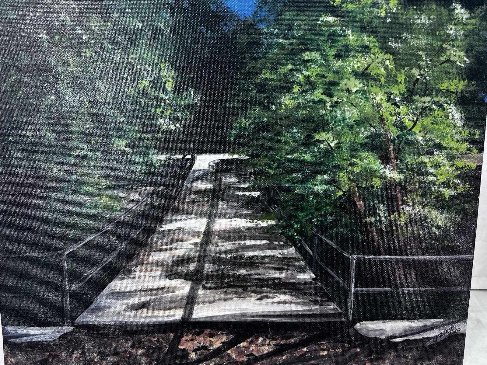 acrylic painting on canvas Linda Anderson Bridge In Forest Contemporary-Realist