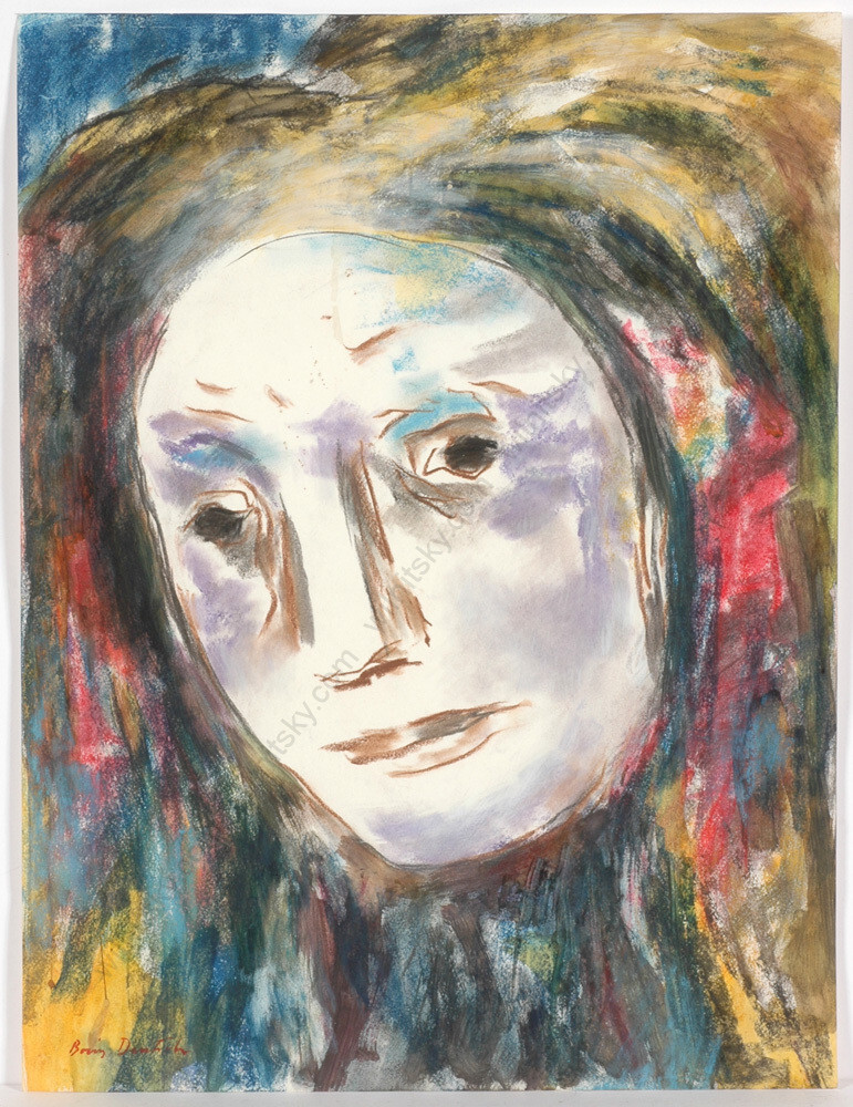 Boris Deutsch (1892-1978) «Expressionist female portrait» large watercolor 1970s
