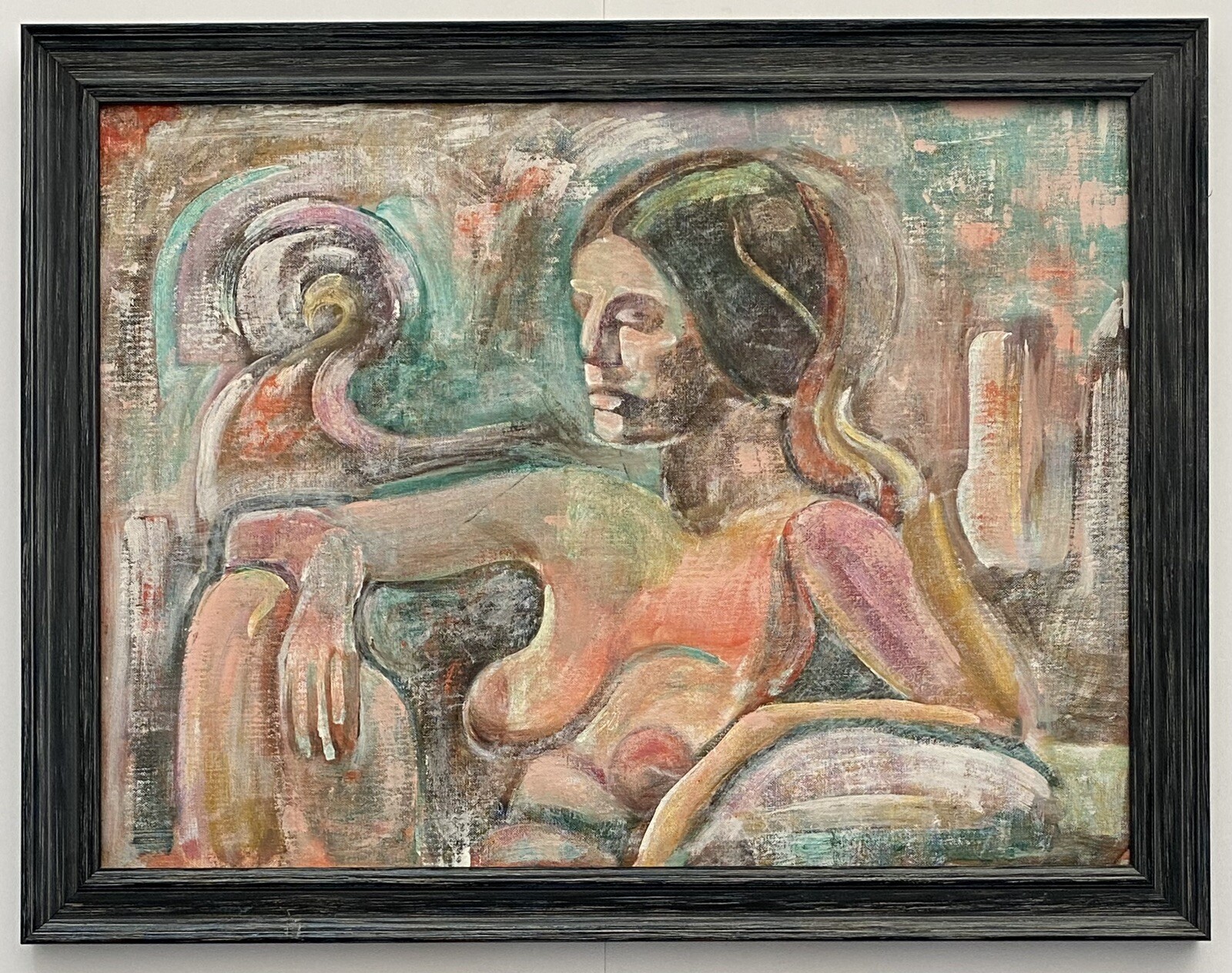 Mid Century 60s Nude Reclining Female Figure Modernist Cubism Abstract Painting