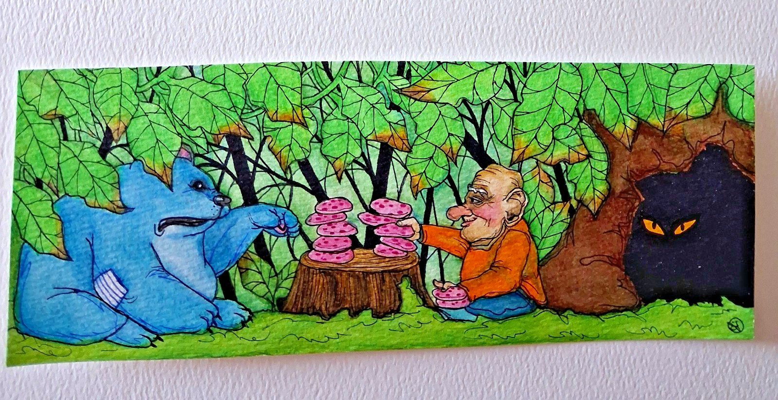 1 small Original surreal Odd Sized «Elder Care» Painting!!