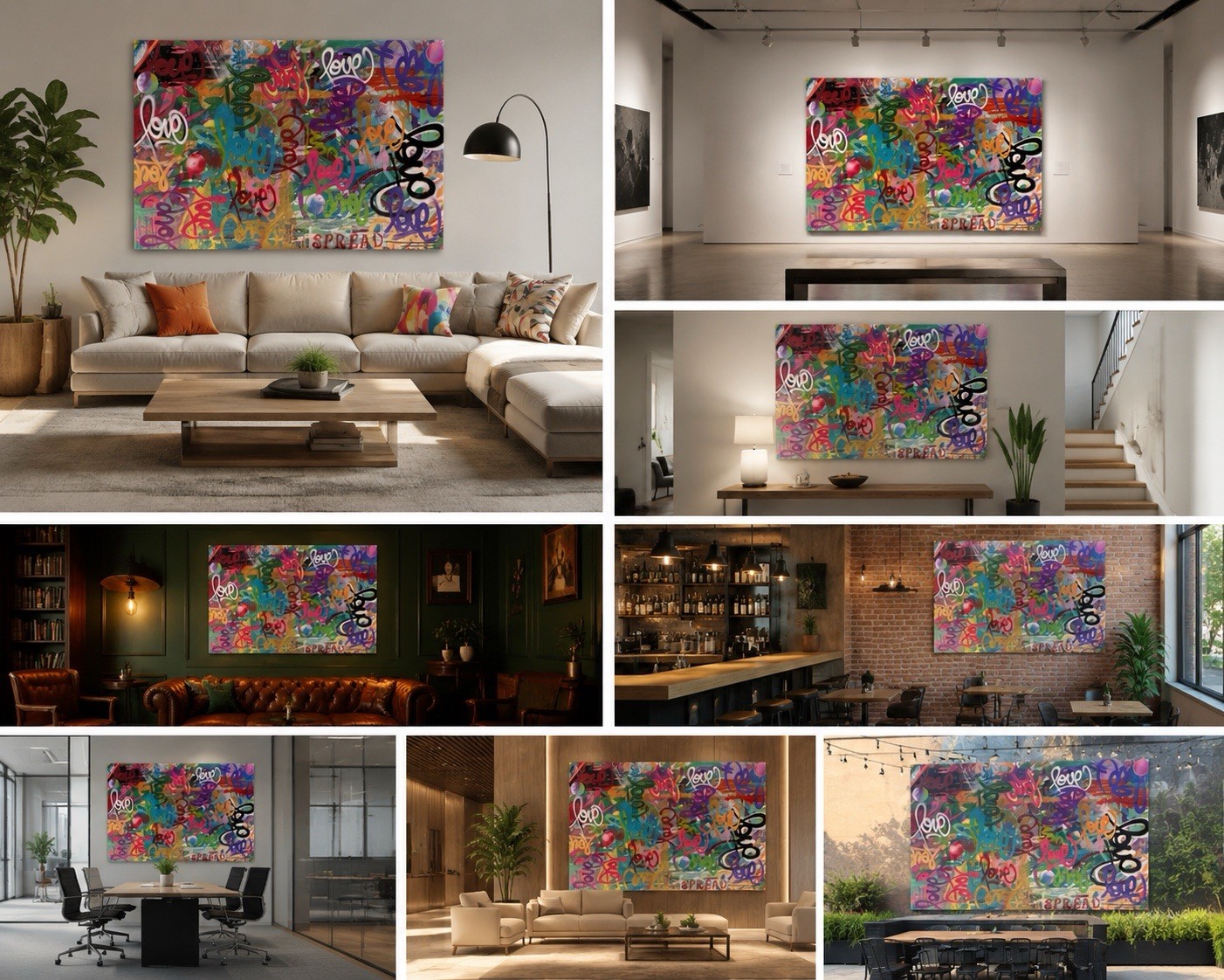 Spread Love Large Graffiti Art Acrylic Painting on Canvas Handmade Unframed
