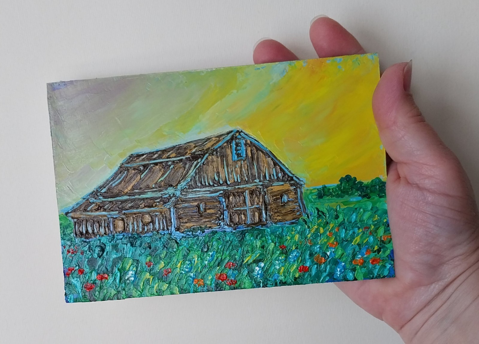 Framed Old Barn Art Countryside Sunset Rural Landscape 4×6 Oil Painting Original