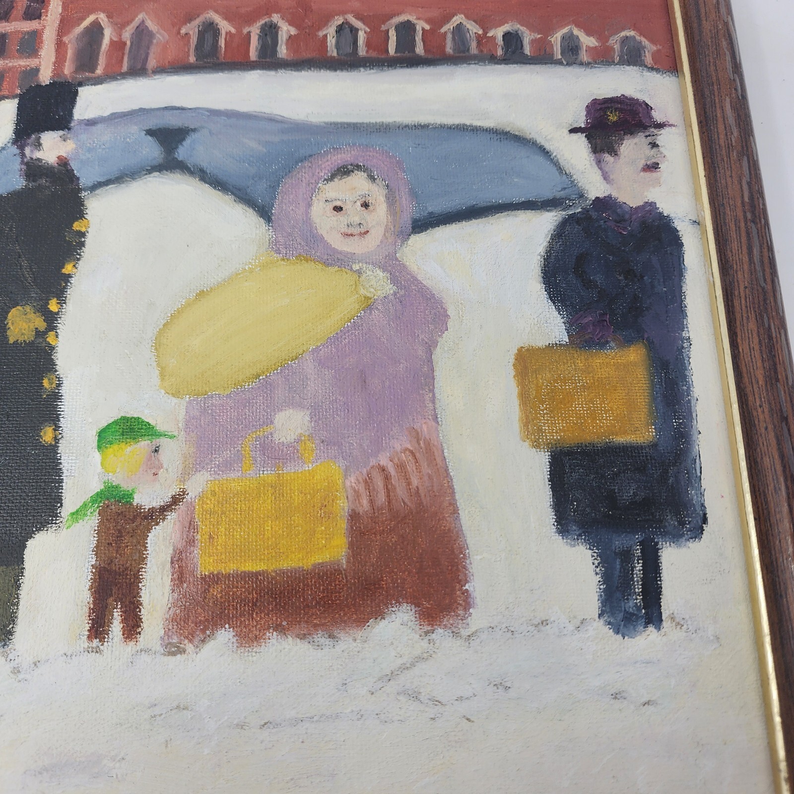Original Acrylic Painting Primitive ‘The Immigrants’ Wintertime Ohio Artist 1973