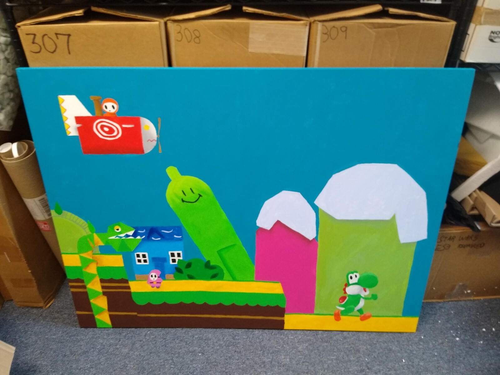 One of a kind Painting of Yoshi’s Crafted World Nintendo