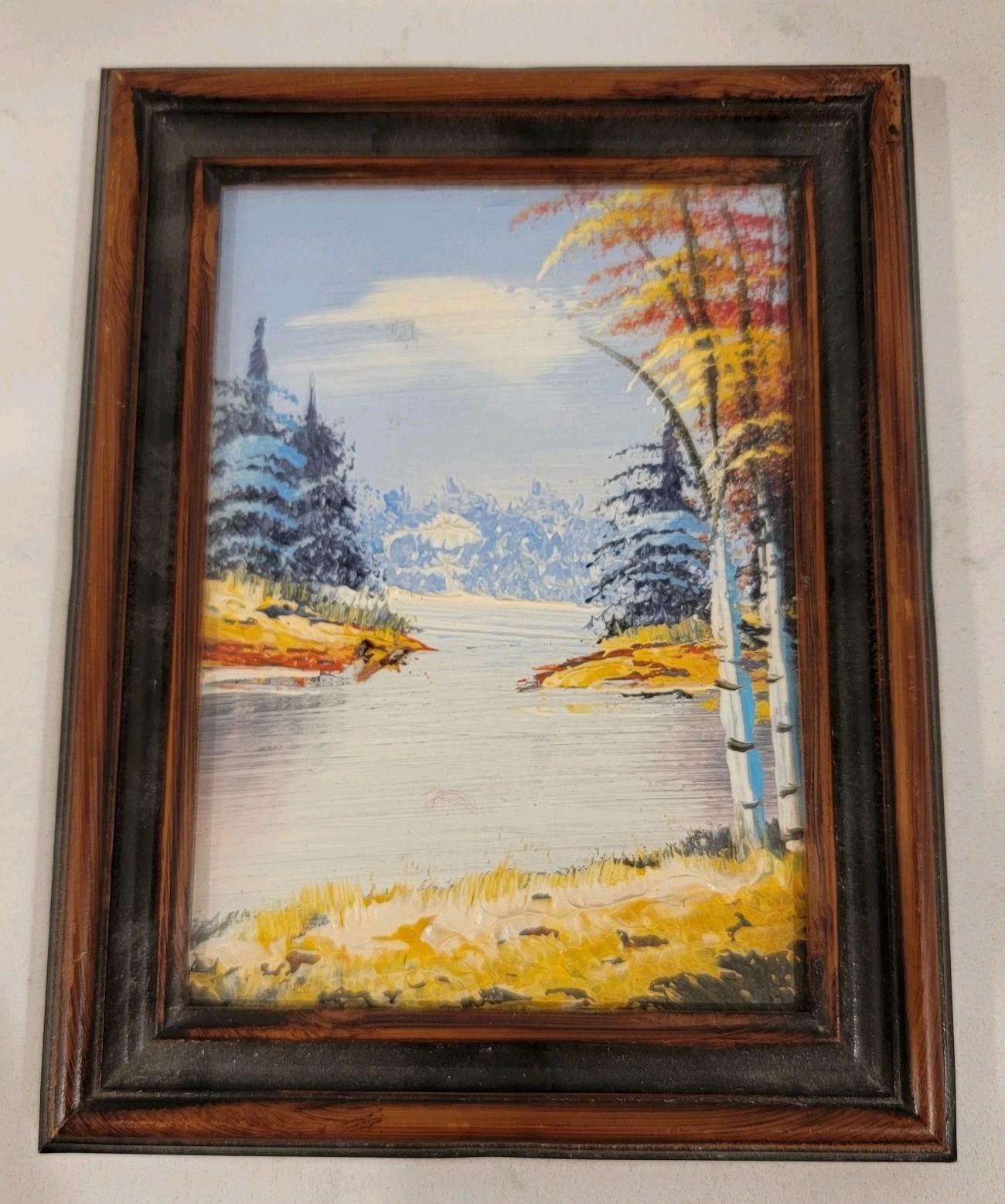 Miniature River And Landscape Scene Oil Painting – Framed Vtg 5.5 X 4.5