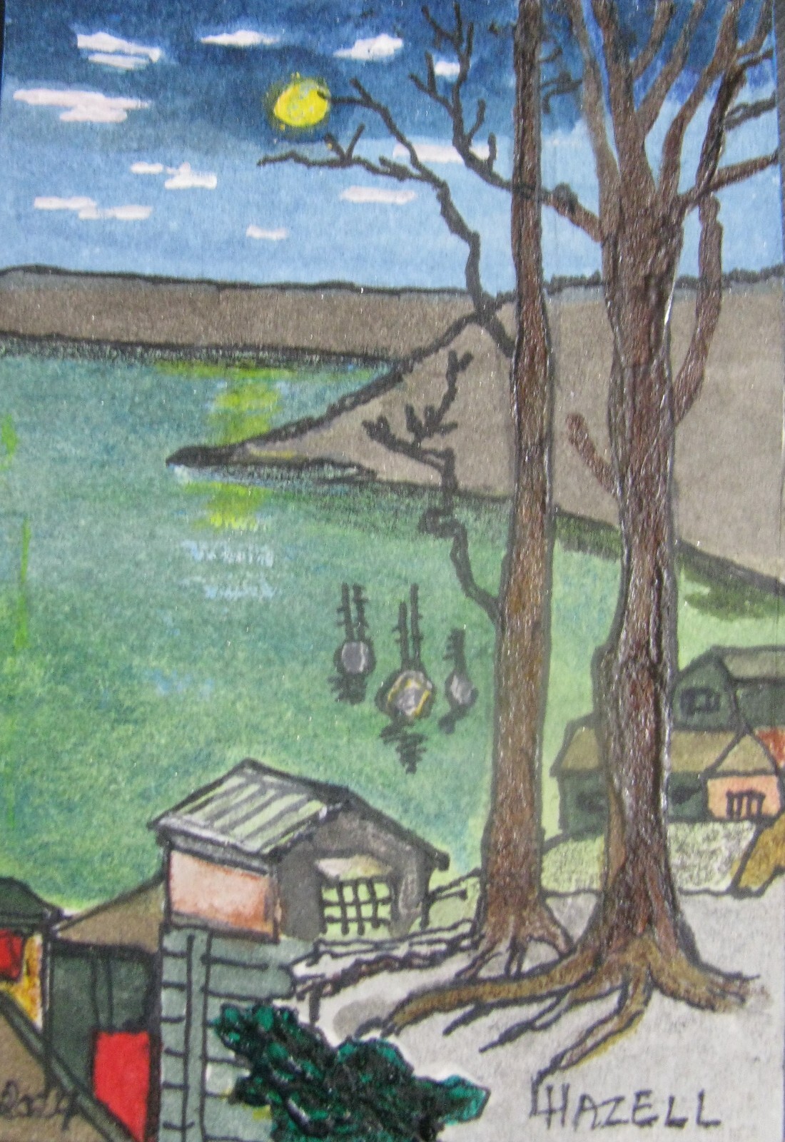 A1185 ORIGINAL ACRYLIC ACEO PAINTING BY LJH «Safe Harbour»
