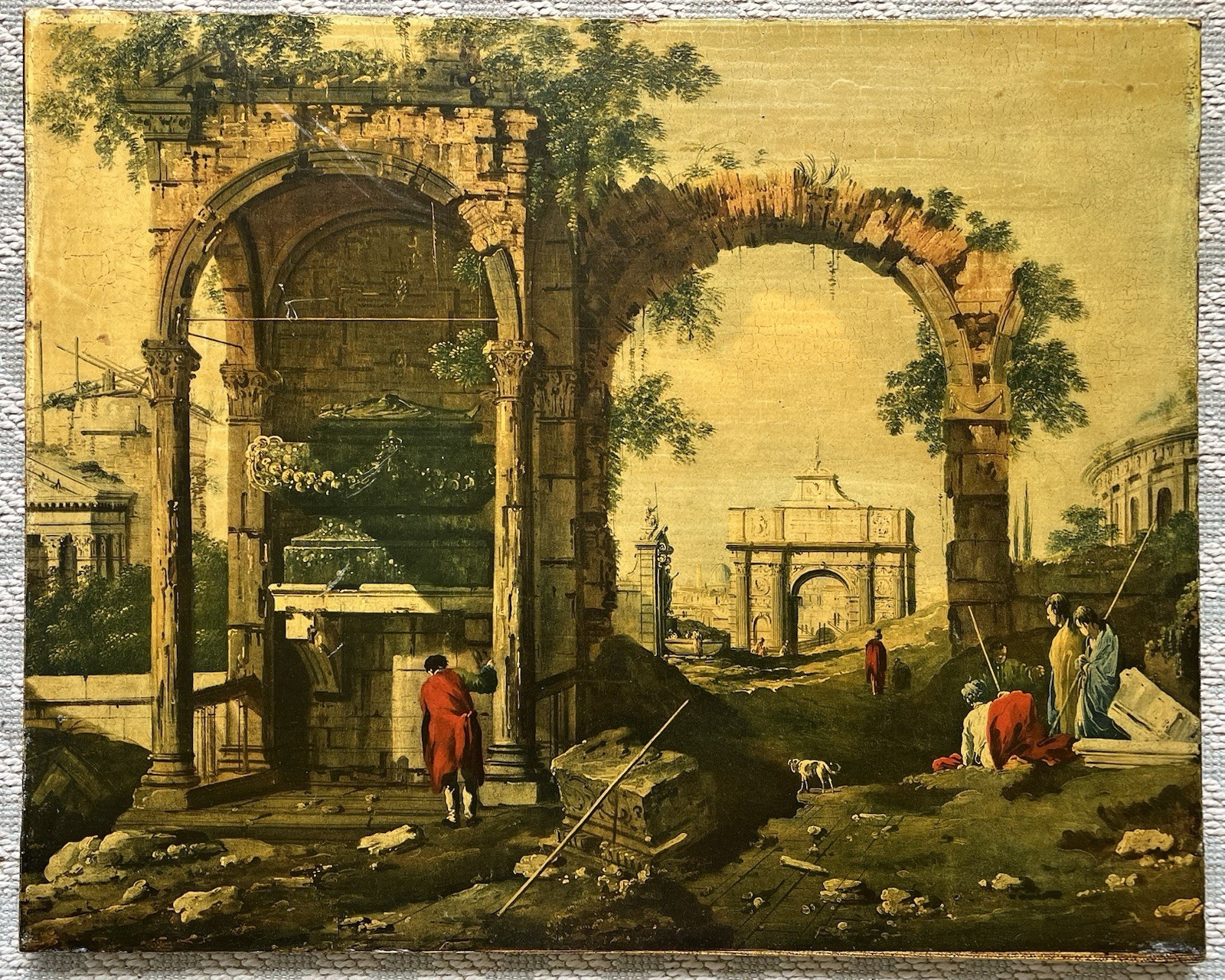 Vintage Canaletto Print On Canvas “Capriccio with Classical Ruins and Buildings”