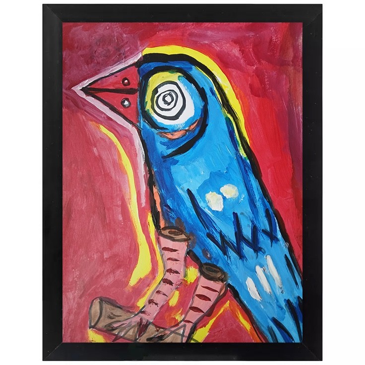 Abstract/Expressionism 9 x12 Blue Bird One of a Kind Colorful Acrylic Painting