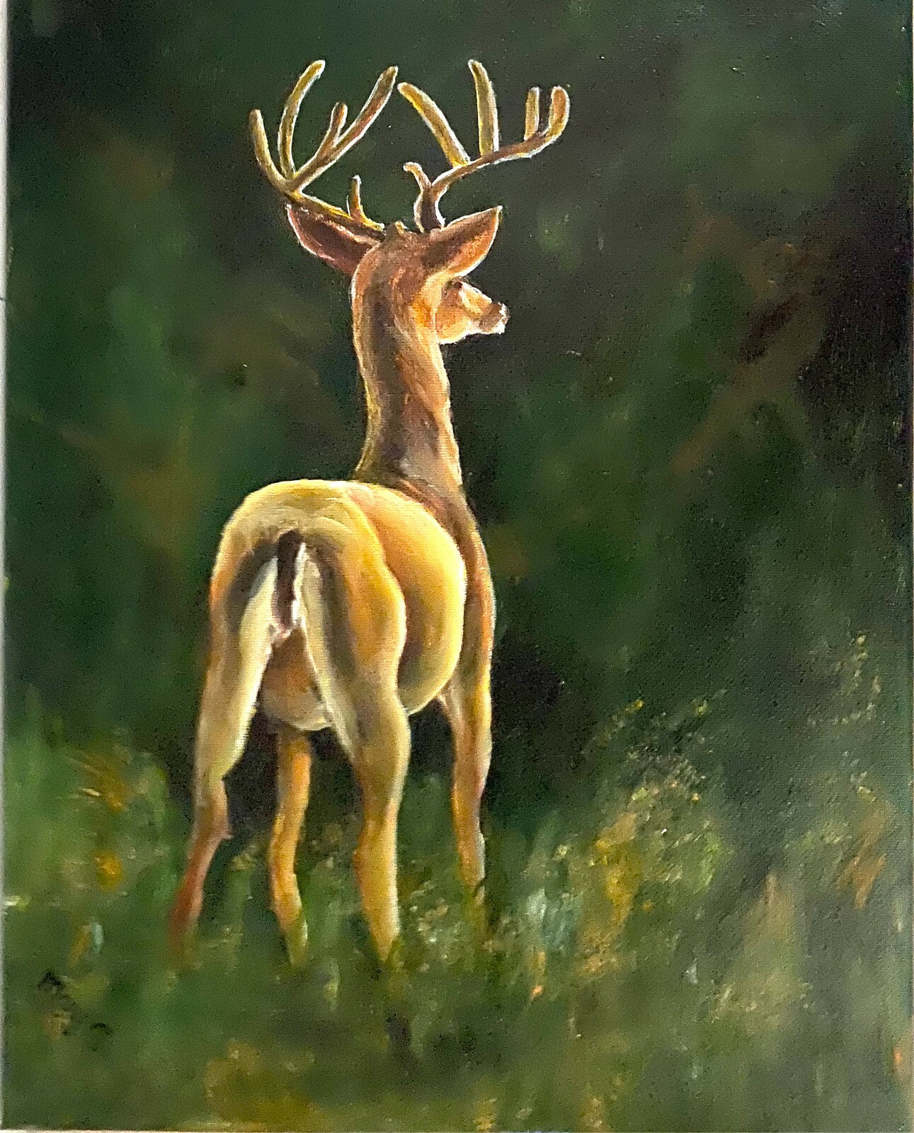 Unique Where is the hunter Original Oil Painting 11×14 framed deer lovers