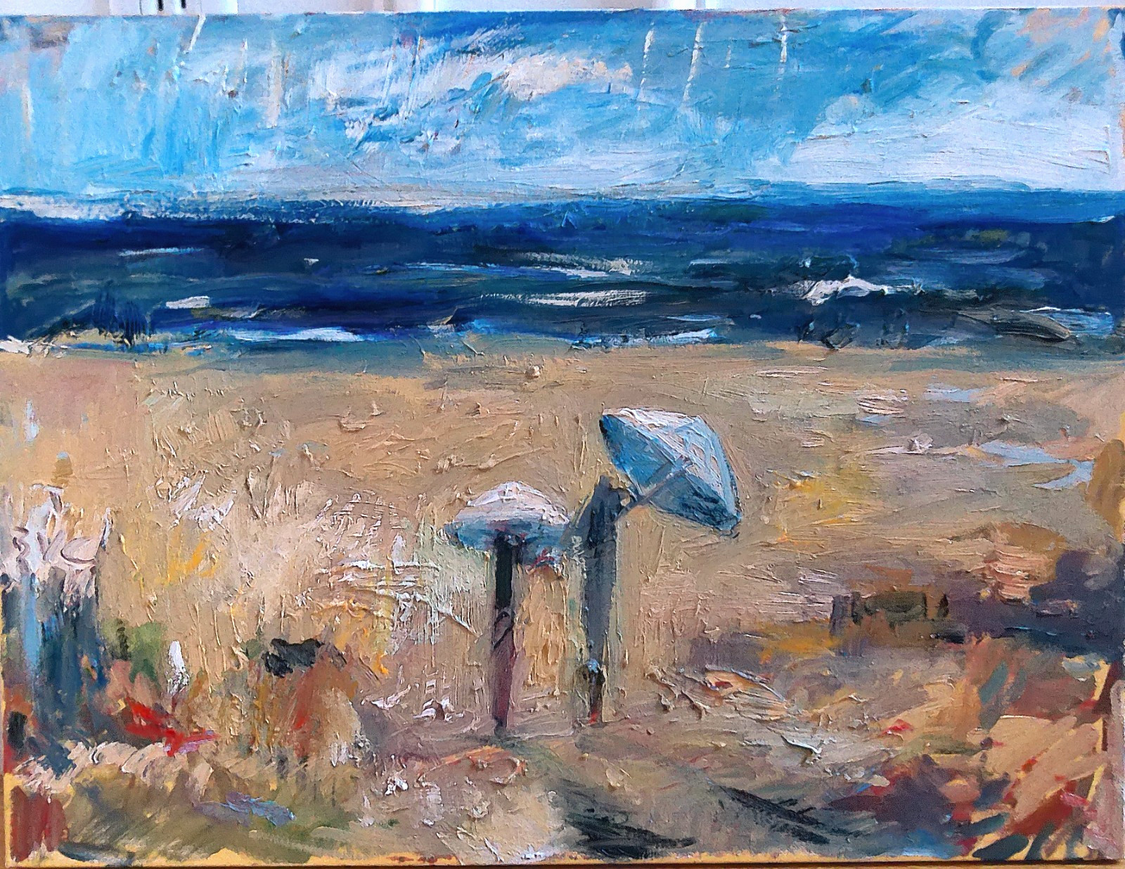 Surrealist Seascape Figures Beach Cubism Oil Painting 18″x24″ Canvas Original