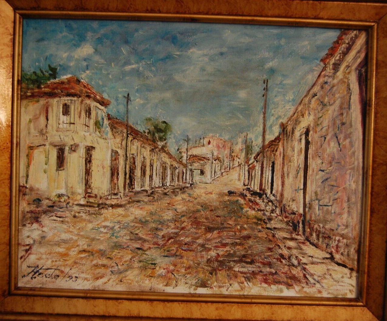 FRAMED SIGNED ORIGINAL OIL COLONIAL STREET OLD HAVANA, CUBA ARTIST: HECTO VIDAL