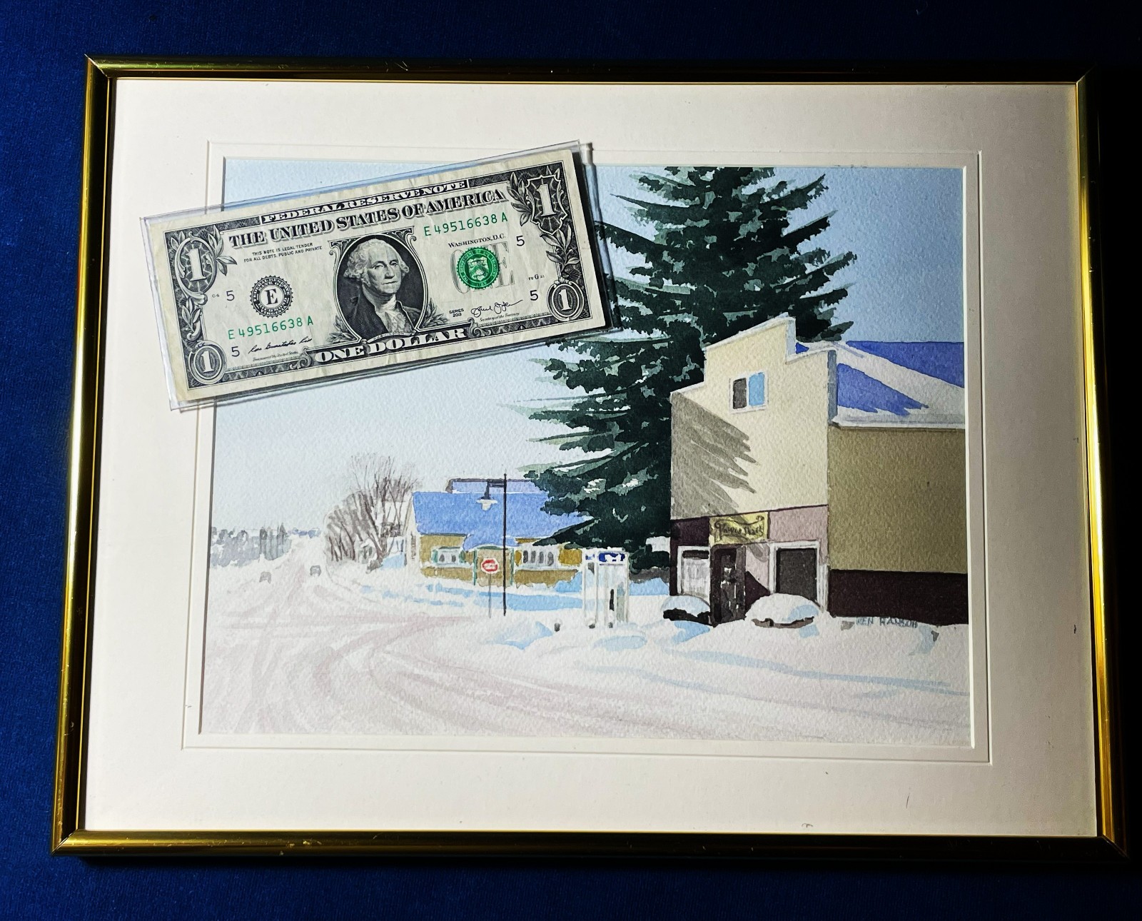 Ken Hanson Canada listd artist Signed Watercolor «Small Town Street» Cigar Store
