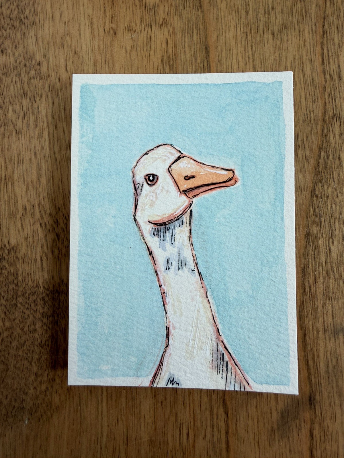 ACEO Original goose duck bird, animal cartoon illustration wildlife 2.5 x 3.5in