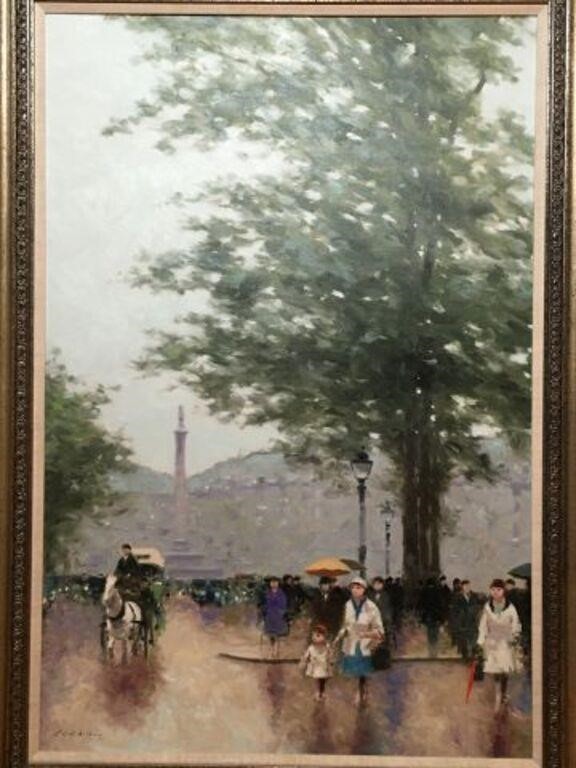 André Gisson (American, 1921–2003) Signed Original Paris Street Scene with Figur