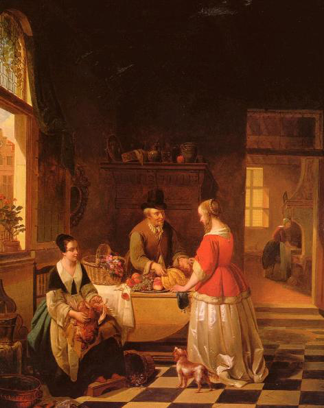 Charming Oil painting The Fruit Seller young women buying fruits on canvas 36″