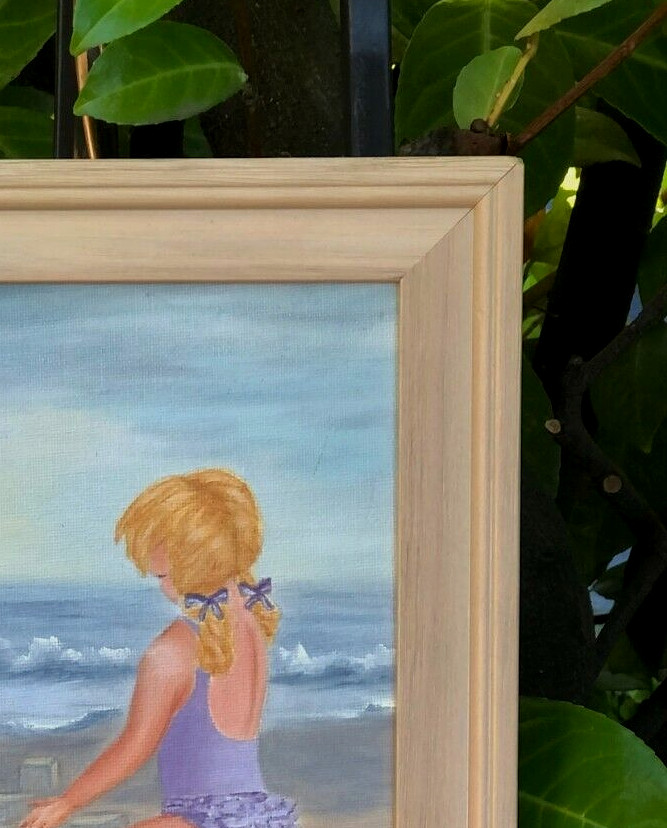 Young Girls Playing on The Beach, Original Oil Painting by Marcy Wright,, FRAMED