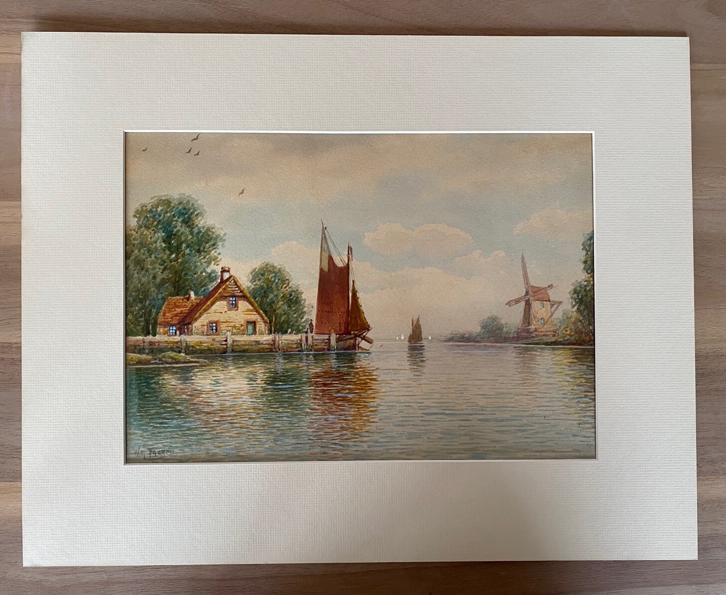 William Frederick Paskell – Original Watercolor Painting – Boat Harbor Scene