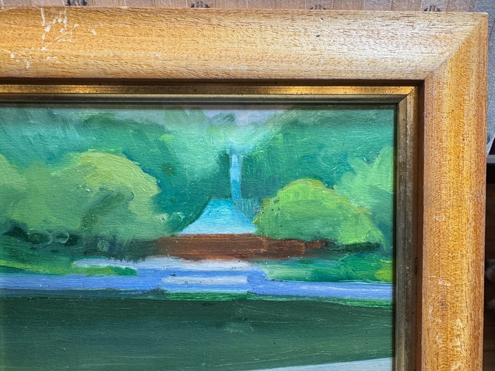Mark Trezza Attrib NYC Oil Painting Fountain Garden Landscape Gold Frame 12×10