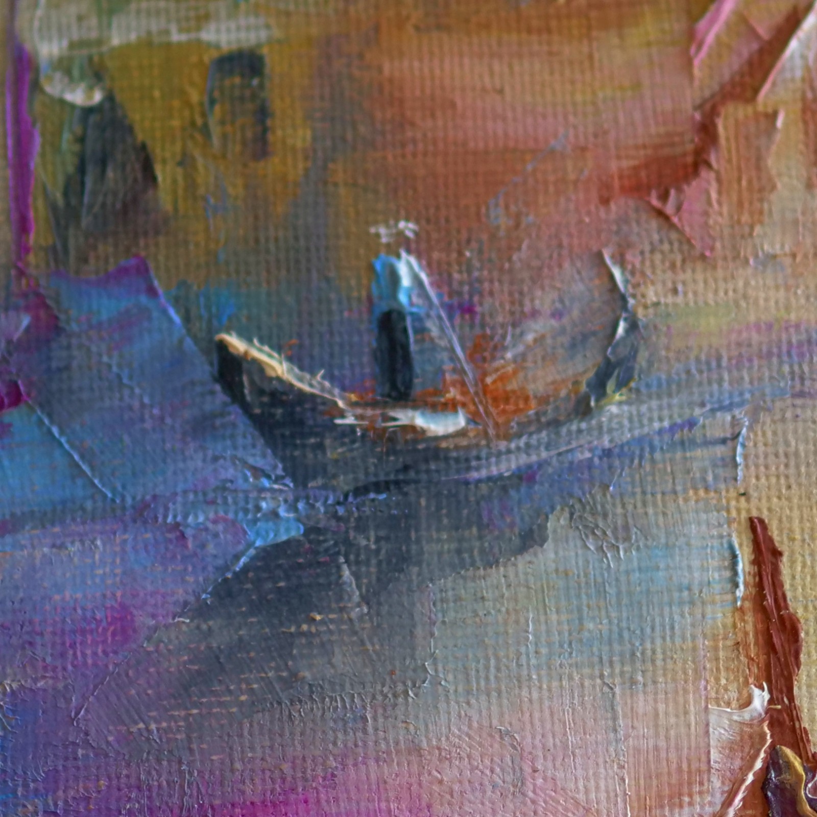 Venice Canal Sunrise Oil Painting Impasto 8×12″ Gondolas Palette Knife Original