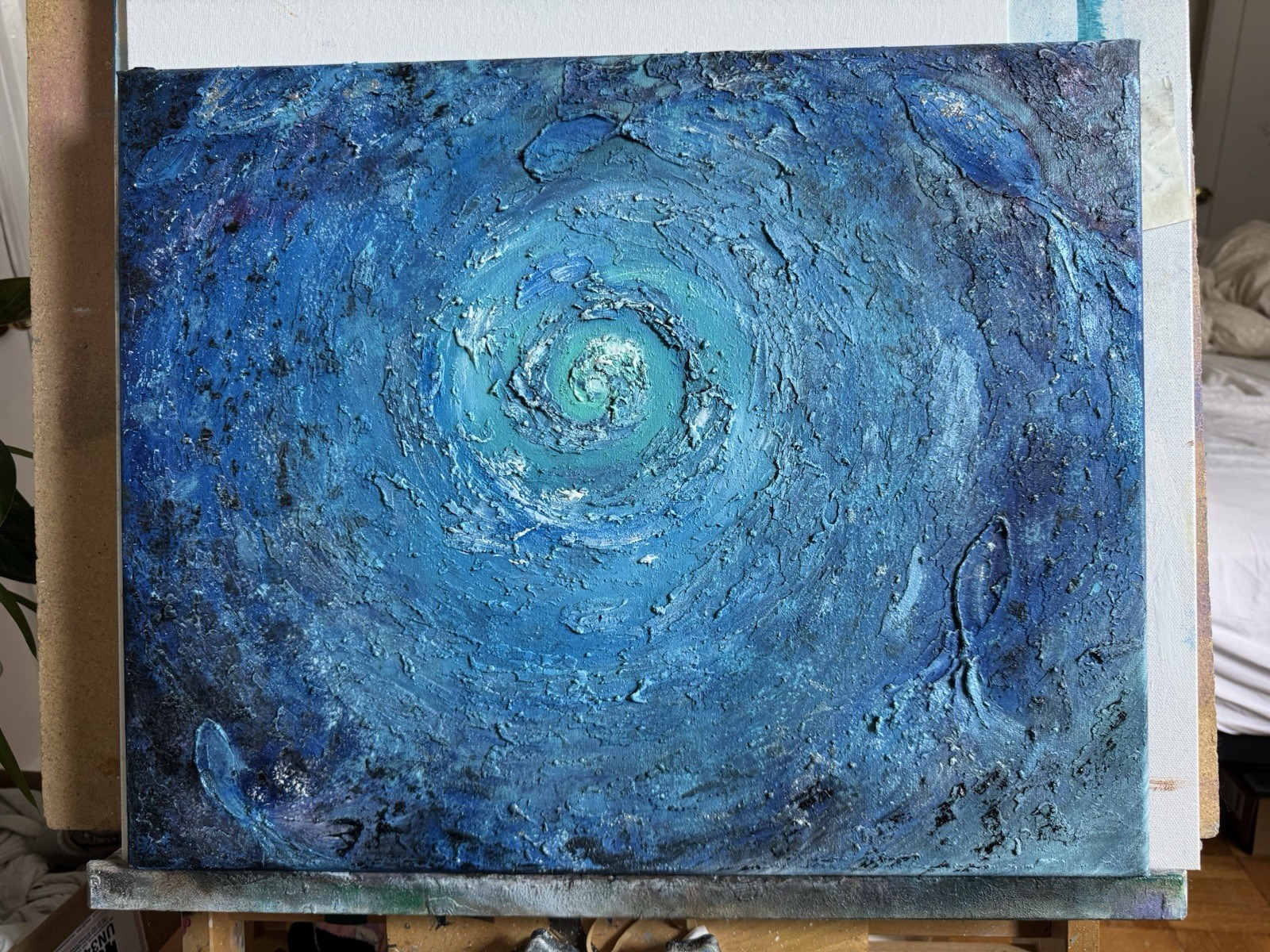 Abstract Oil Painting on Canvas Medium 16/20 Inch texture handmade fish space