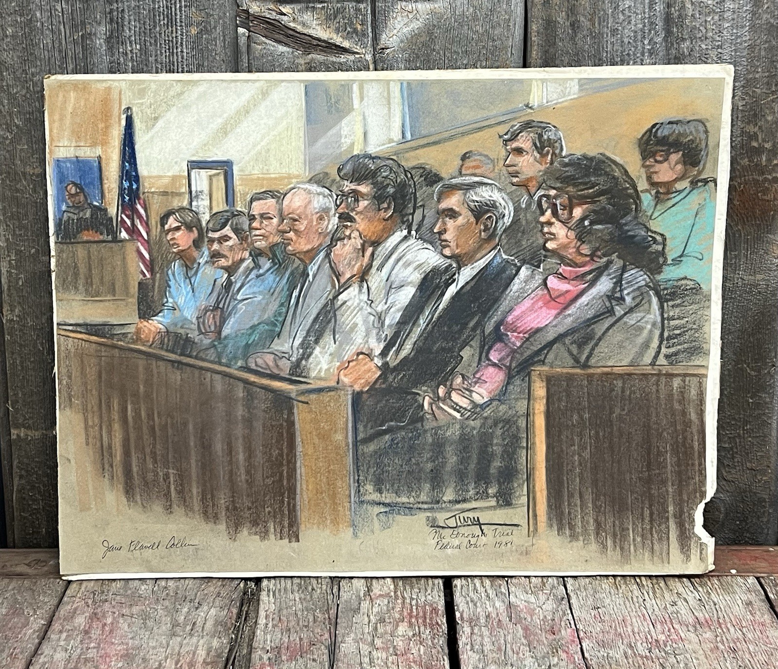 Original Artwork McDonough Trial, Federal Court 1981 Artist Jane Flavell Collins