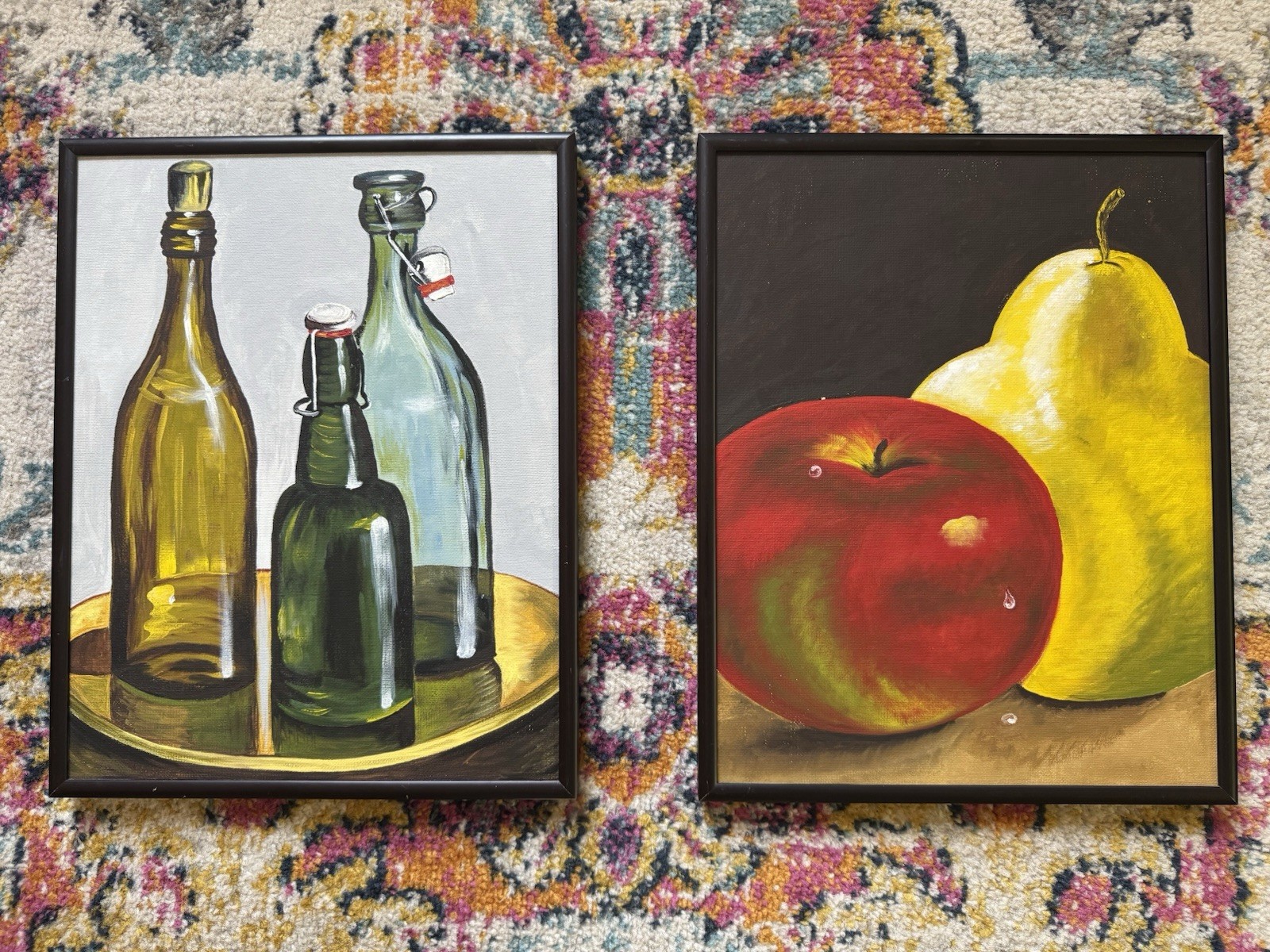 Oil Paintings By Iryna Ready To Hang 11”x14” SET Of 2 Colorful Fruit & Bottles