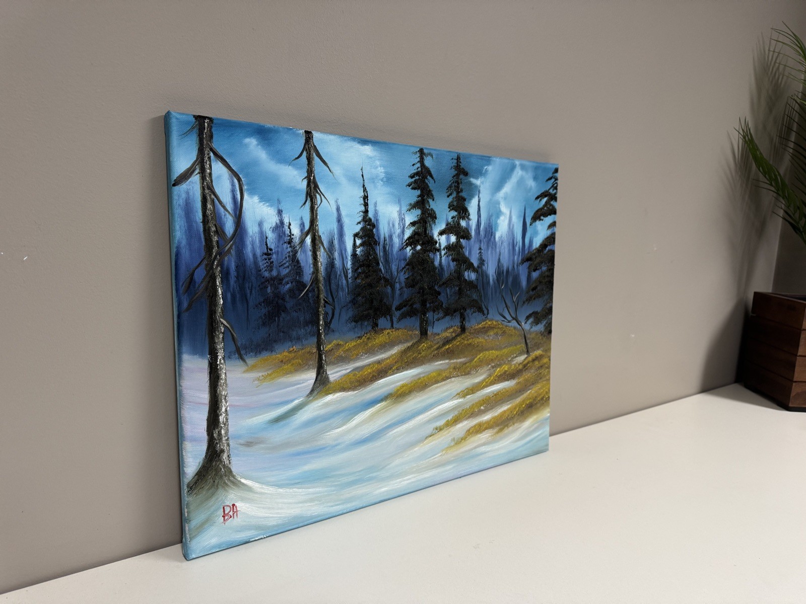Oil Painting, Winter Scenery, Field & Trees, on a 16×20” Canvas