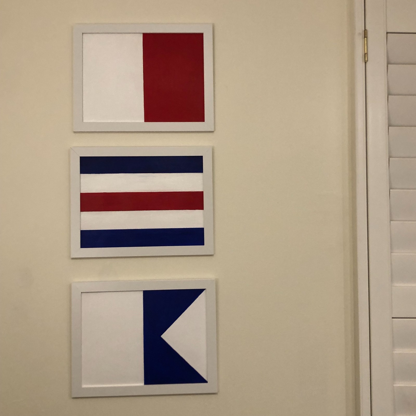 Paintings Nautical flags set of 3 hand painted on artist paper framed