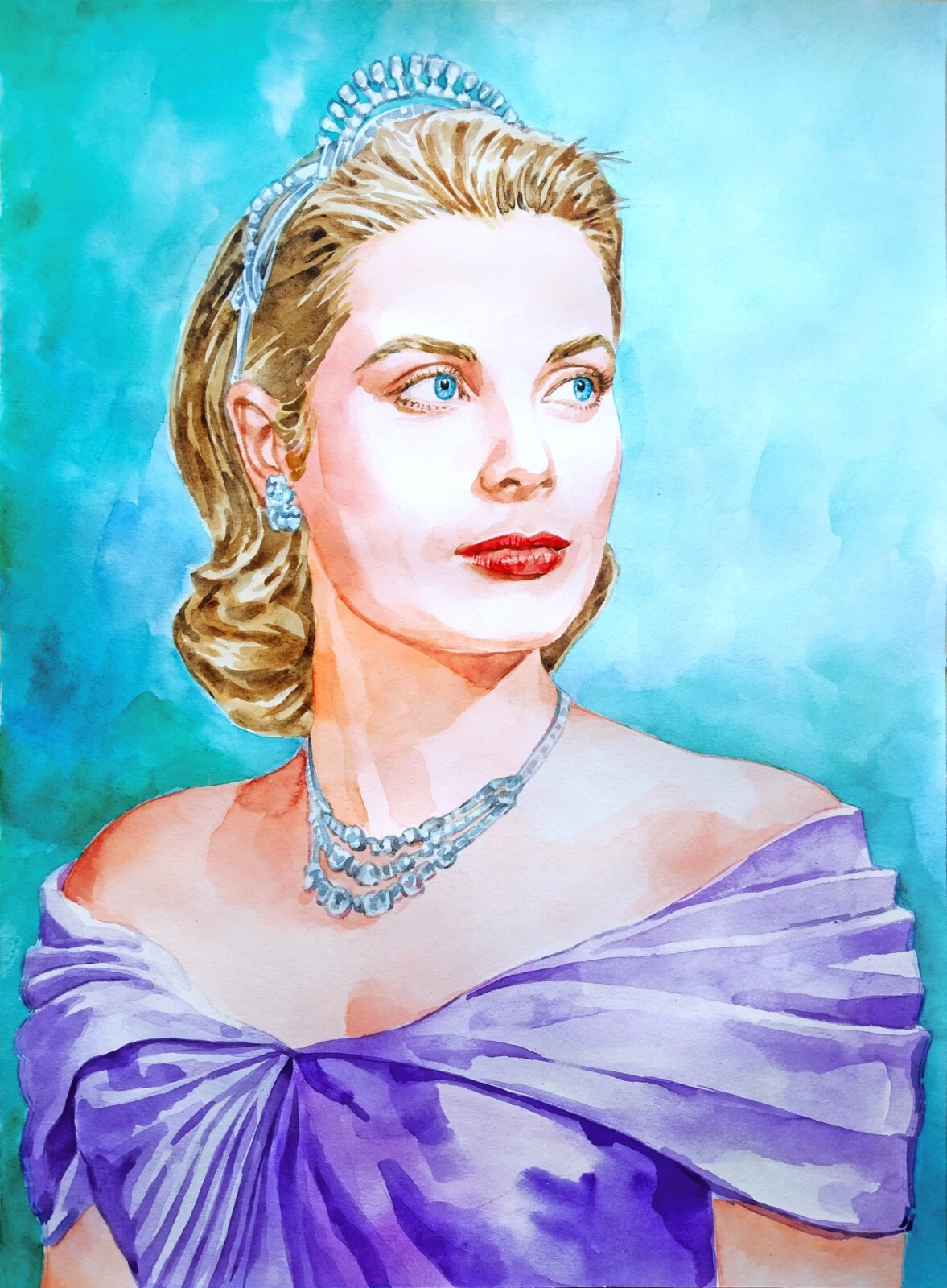 11,69 × 15,75″ Grace Kelly watercolor SIGNED and DATED