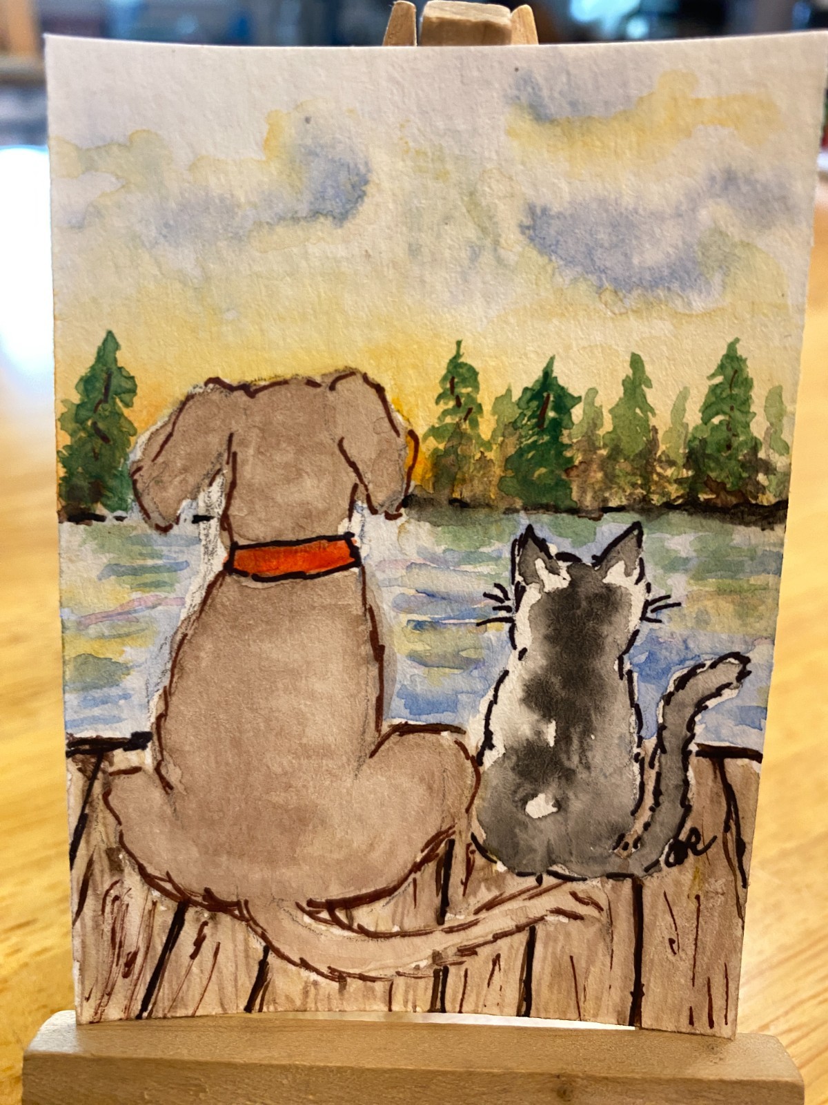 ACEO original watercolor 2.5in x 3.5in «Getaway» by Angel Rose