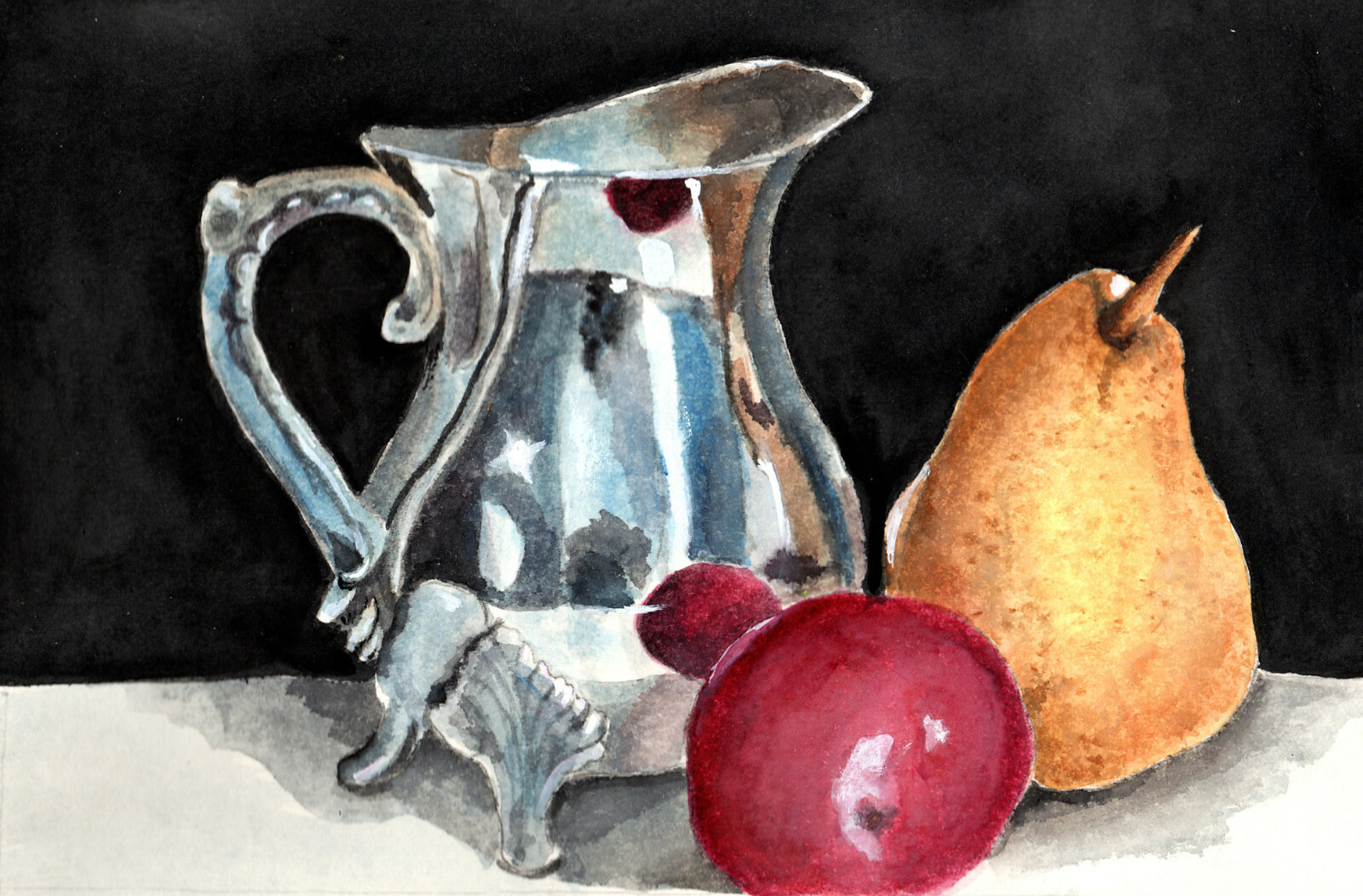 Silver pitcher & fruit reproduction print 8 x 10 size on linen card stock