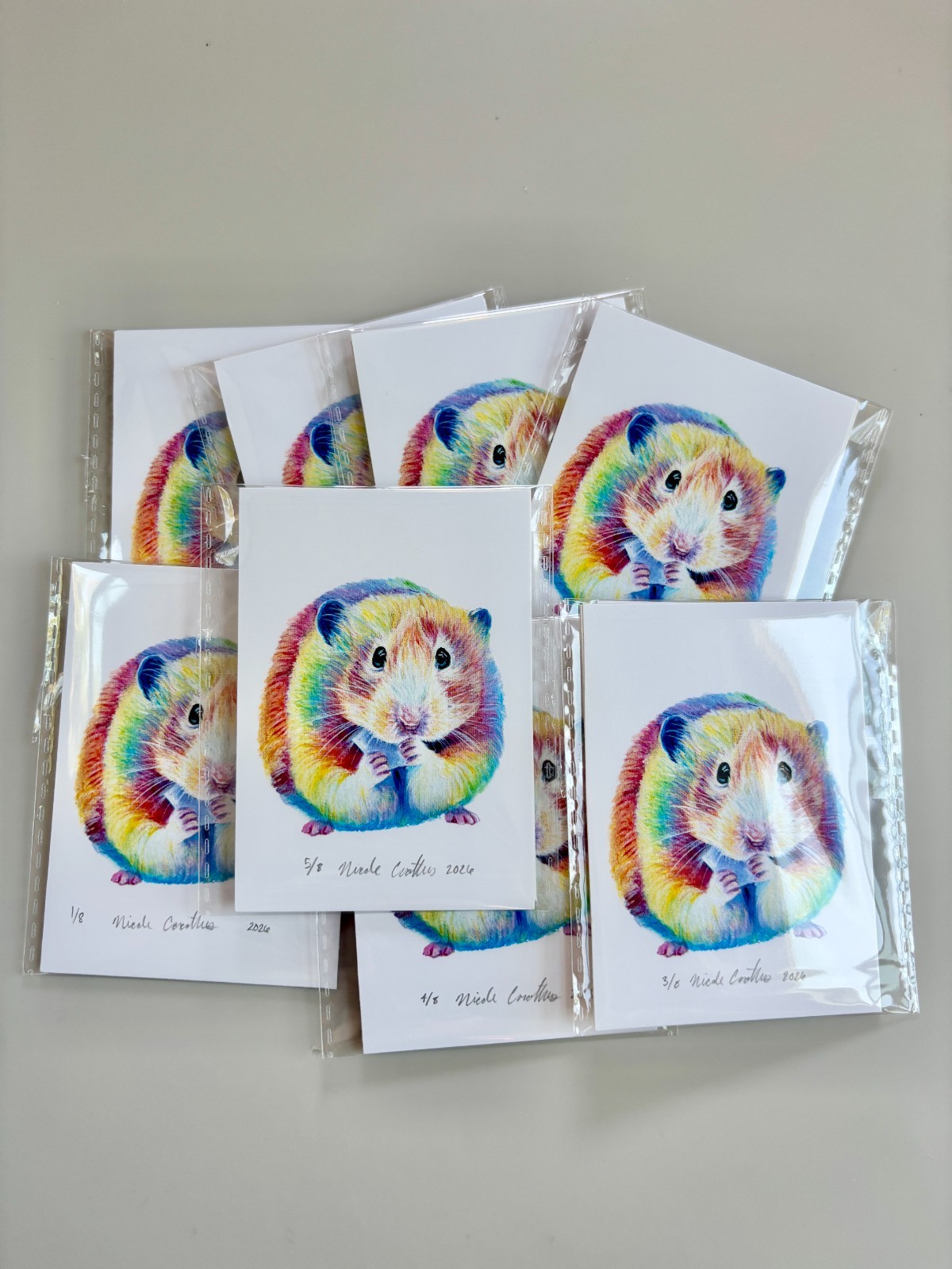 ACEO Limited Print, Hamster Art, Cute Animal Rainbow Pet, 3.5×2.5 inch Mini