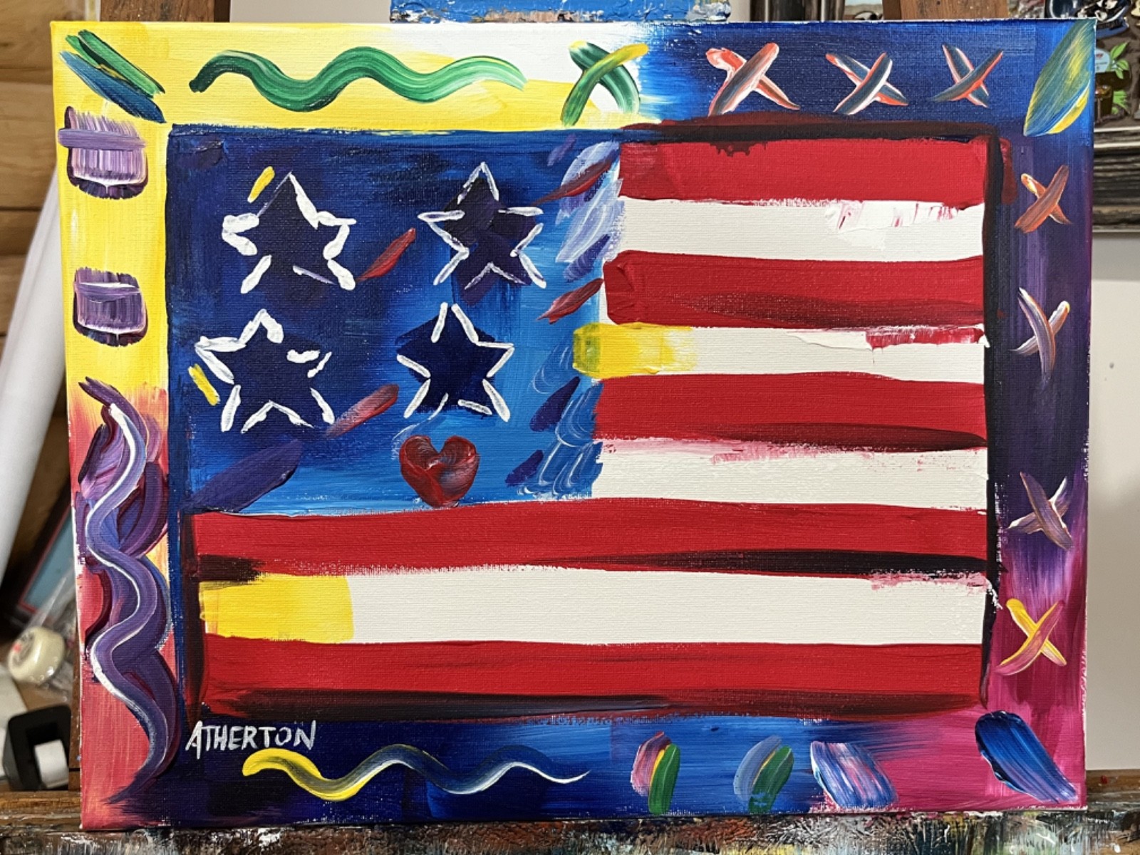 Atherton 11×14 American Flag Painting Patriotic USA Abstract MAX Acrylic Art