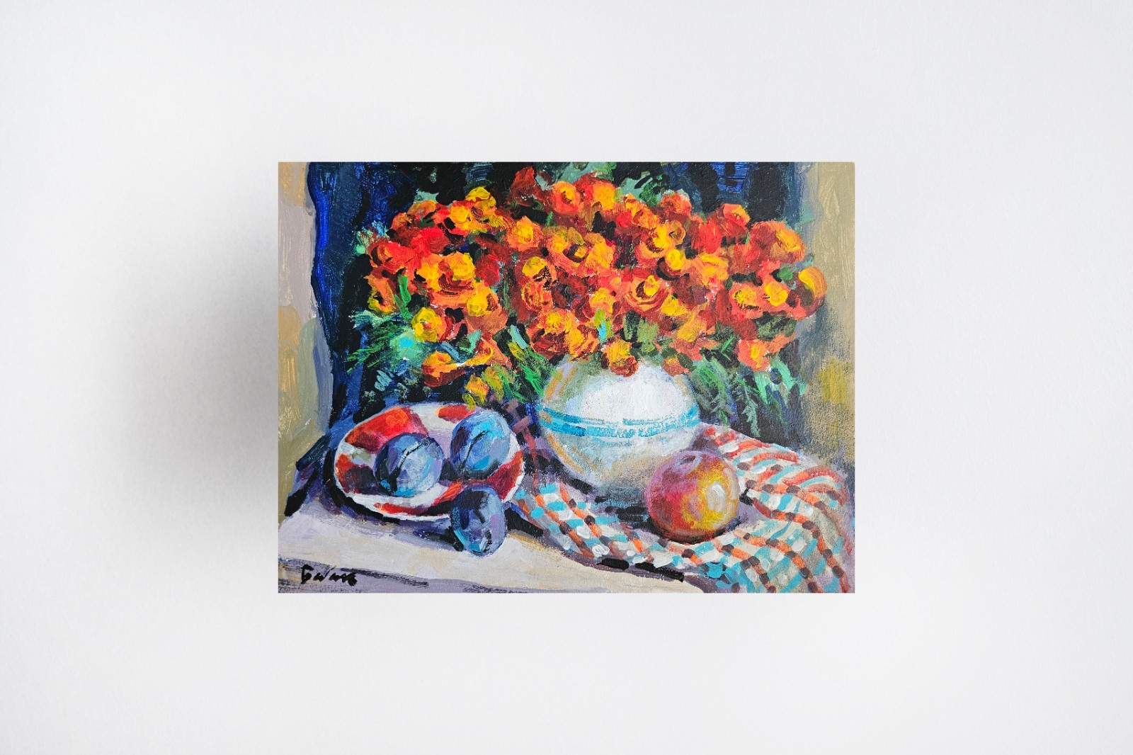 Oil painting Merigold Ukrainian painter canvas Unframed original still life
