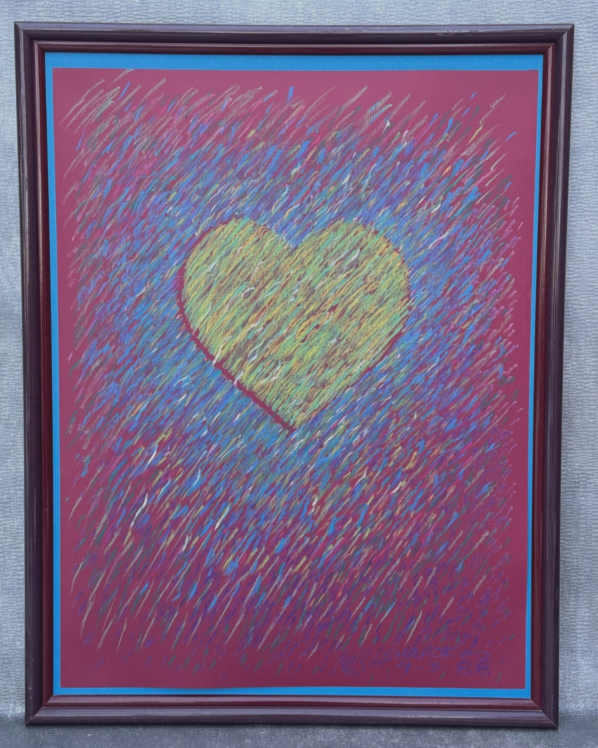 RONNIE LANDFIELD STYLE ABSTRACT POP ART LOVER’S HEART PASTEL DRAWING PAINTING
