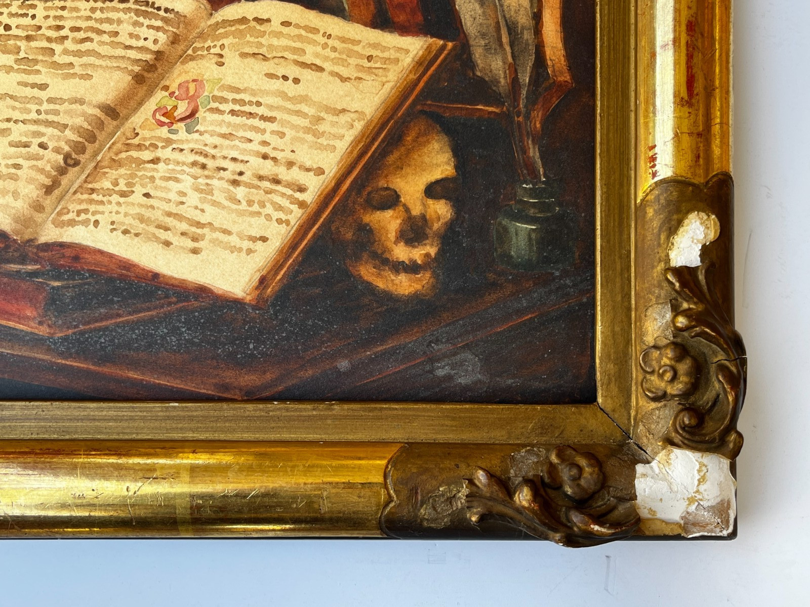 Attrib. Rudolf Klingsbogl (1881-) «Still Life Antique Books» Watercolor on Board
