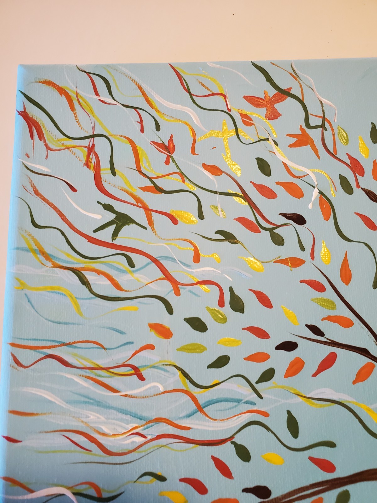 ORIGINAL ABSTRACT TREE FALL LEAVES ARTWORK PAINTING ACRYLIC ON CANVAS 9X12 ooak