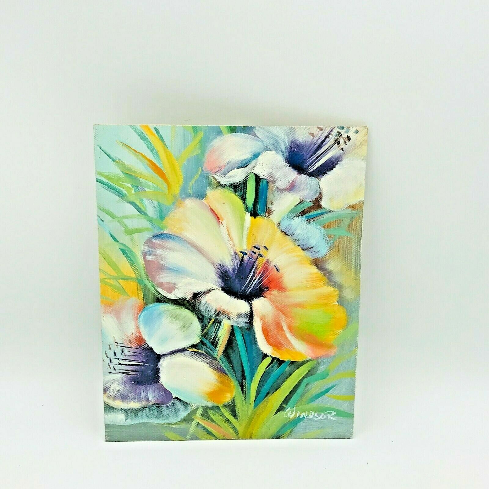 Floral Still Life Art Tropical Flowers on Board Signed Windsor Florida Islands