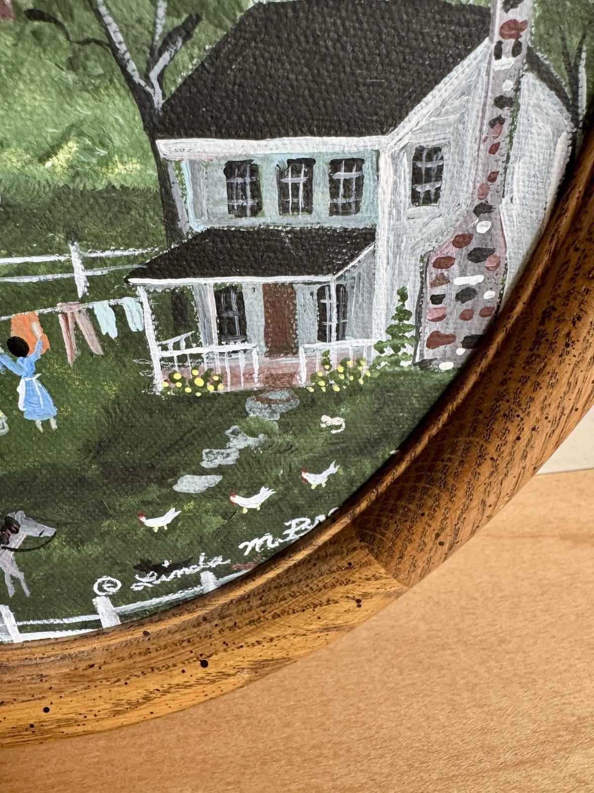 Vtg. Set Of 2 Oval Original Oil Paintings Barn Farm Life Scene Signed By Artist