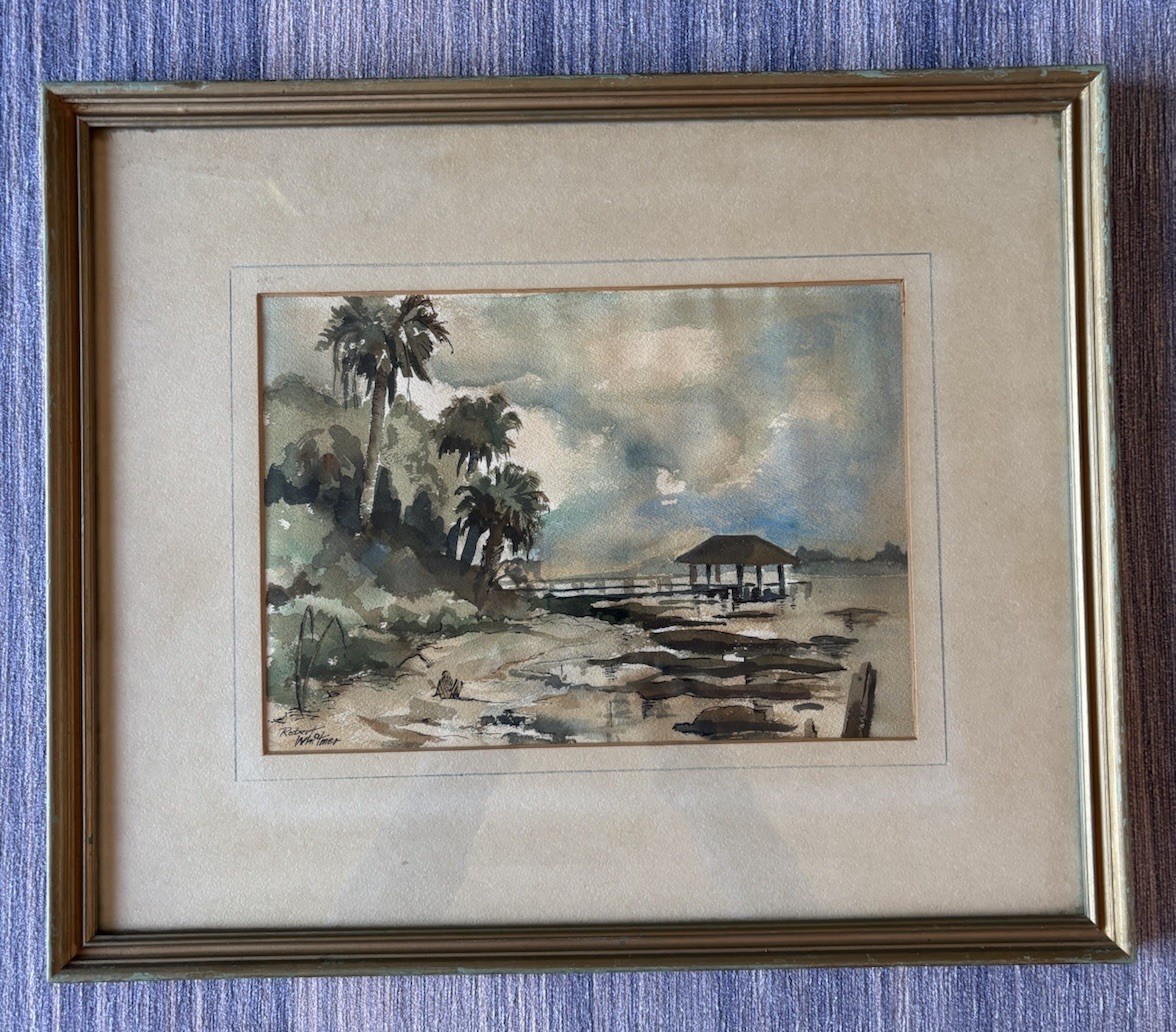 Robert Whitmer Signed 19”x 16” Watercolor Bayfront Landscape Sarasota FL 1953