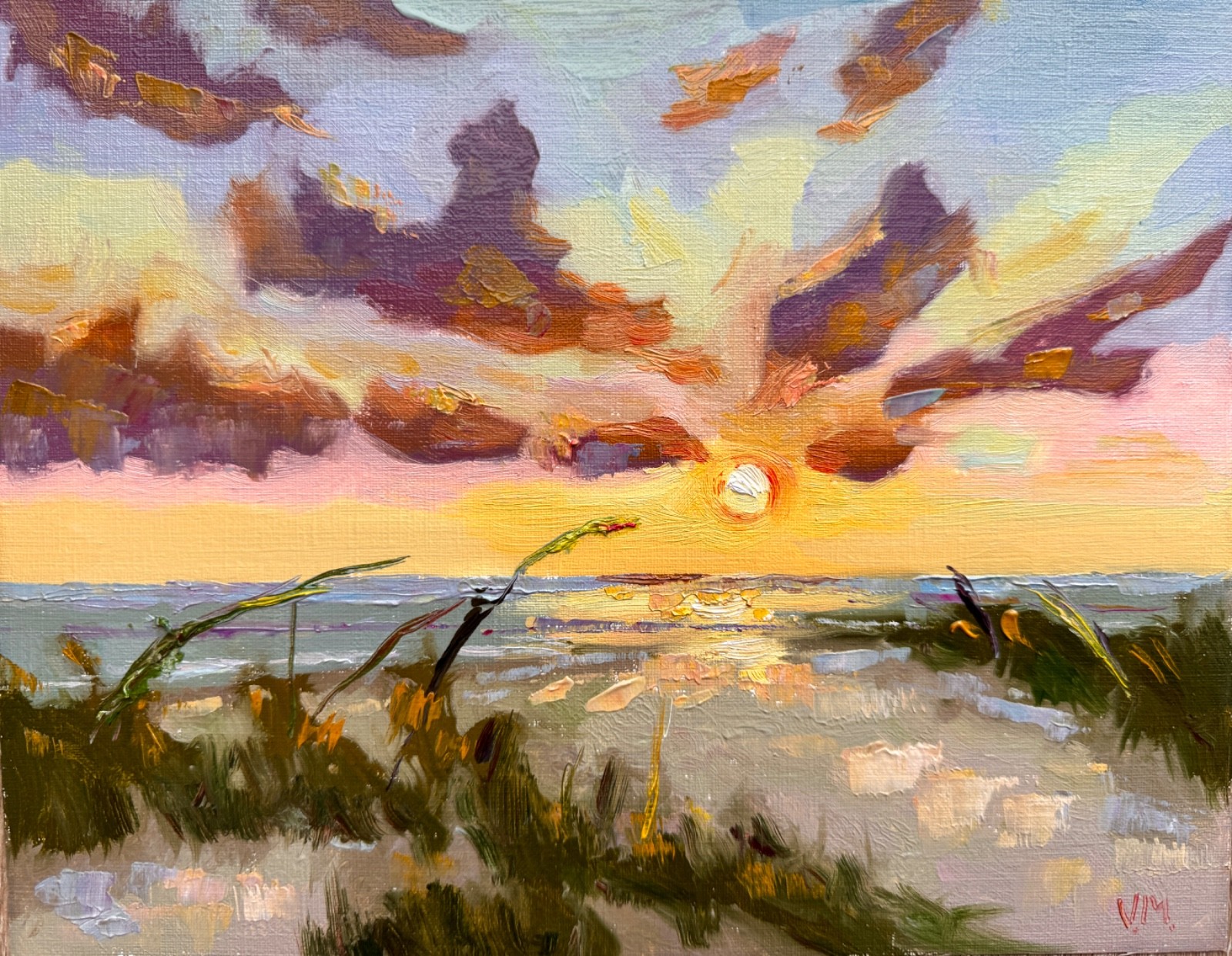 Original Landscape Oil Painting Beach Clouds Seascape VICTORIA MAC 8×10″