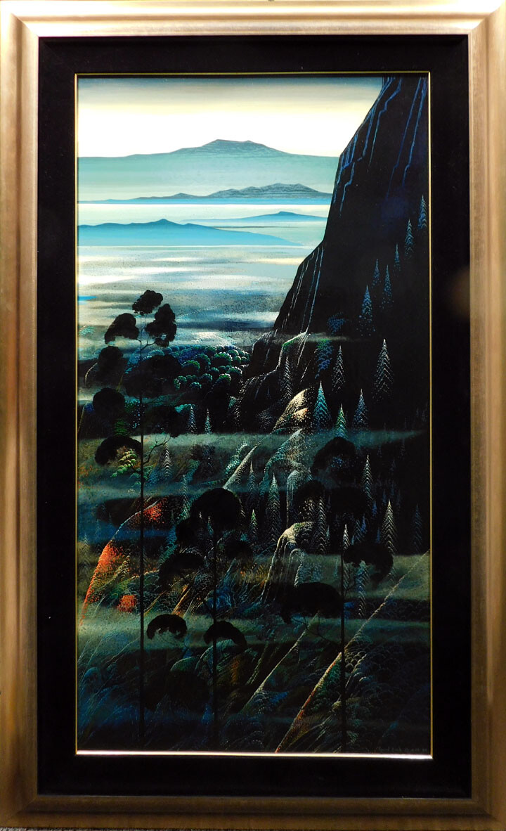 Eyvind Earle «Untitled»green MTN Hand Signed Original Oil on Panel MAKE OFFER