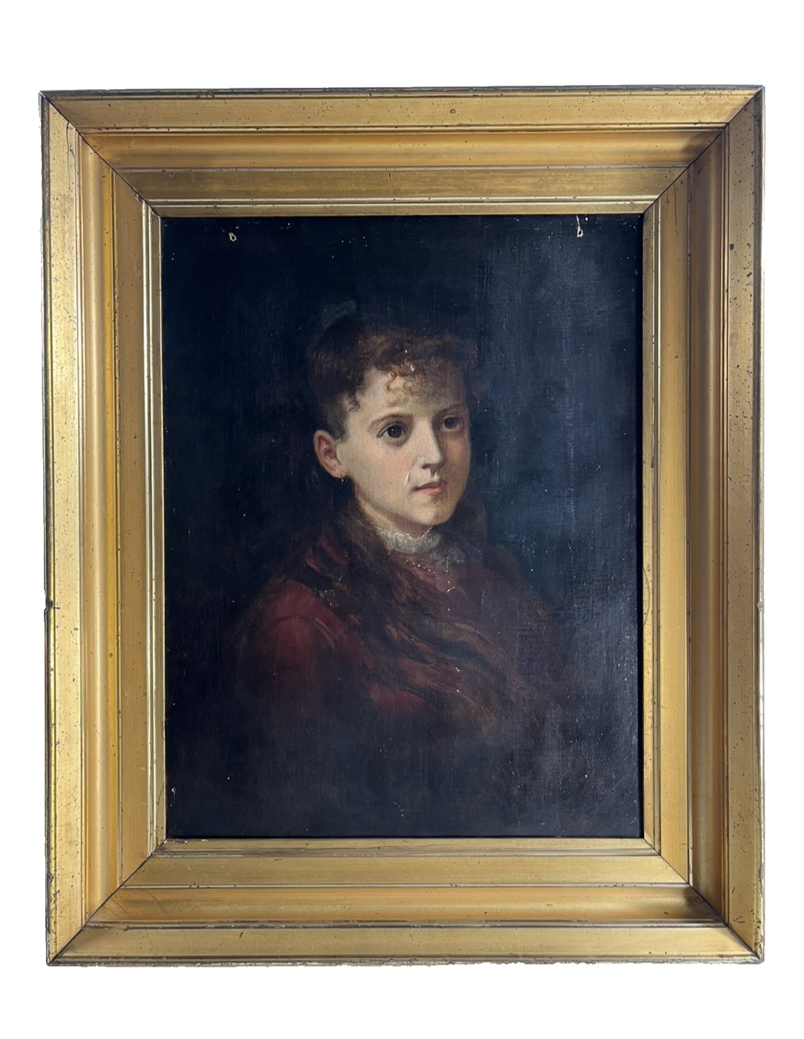 ANTIQUE YOUNG GIRL FEMALE PORTRAIT VINTAGE 19TH CENTURY ORIGINAL OIL PAINTING