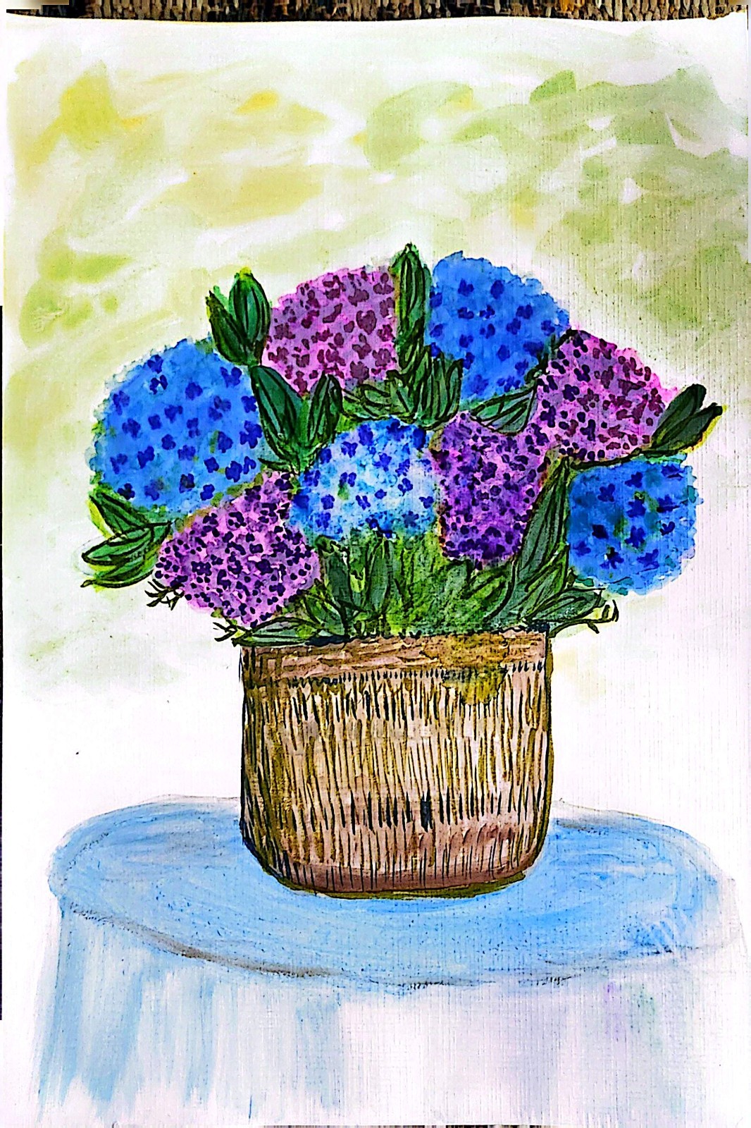 Hydrangea Bouquet Contemporary Watercolor Expressionist 9×12 Original Painting