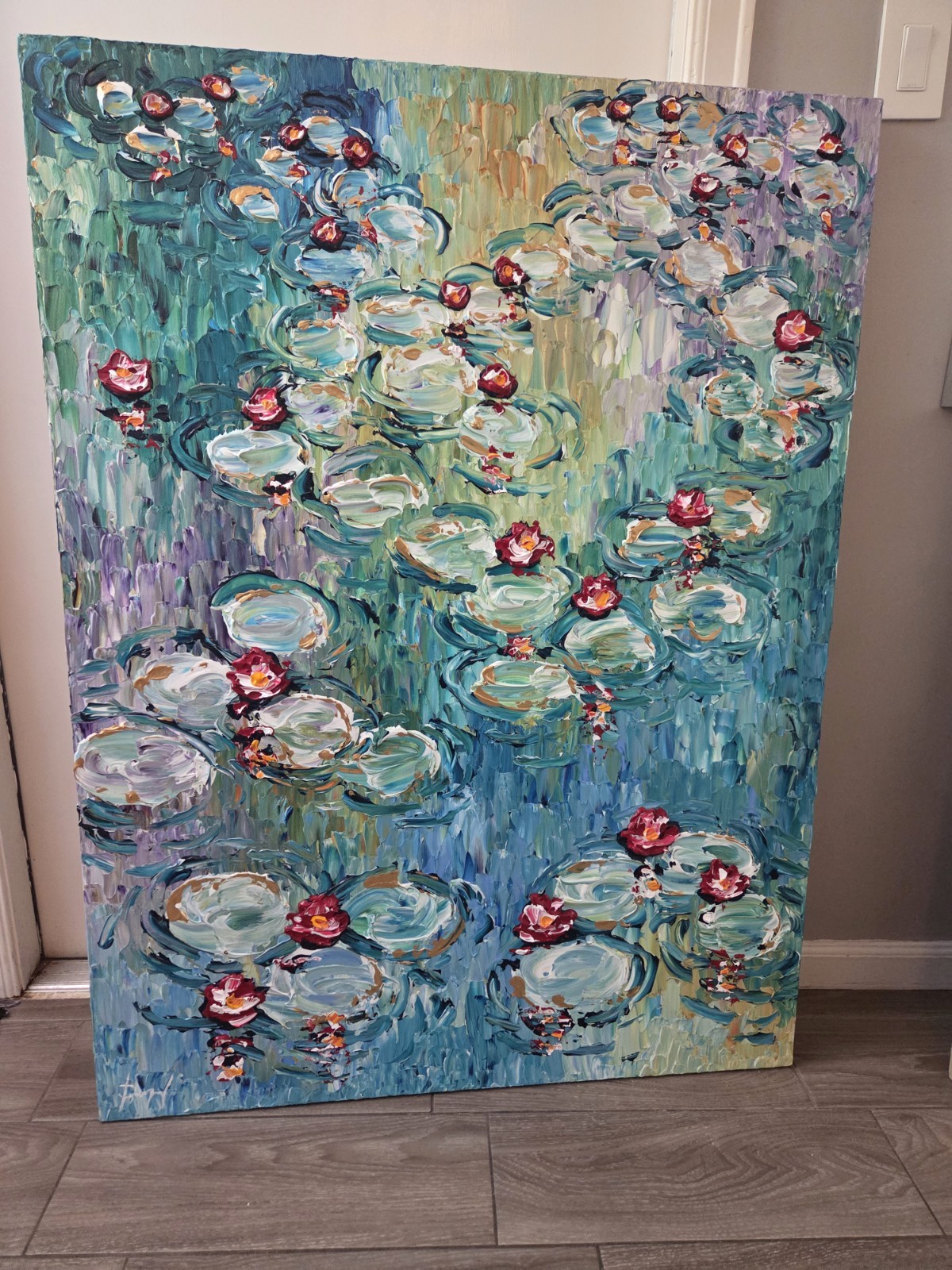 Isabelle Dupuy Acrylic on Canvas «Water Lillies Of Glorious Reflection» 48″x 36″